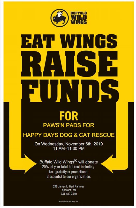 Dine Donate For Happy Days Dog Cat Rescue At Bww Ypsilanti