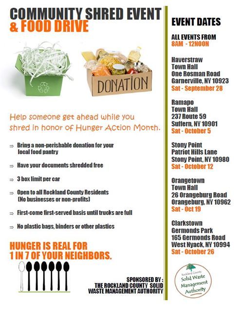 Free Paper Shredding/ Food Drive Events, Rockland County Solid Waste