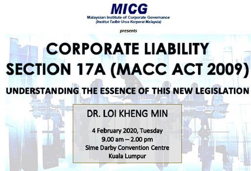Corporate Liability Section 17a Macc Act 2009 Sime Darby Convention Centre Kuala Lumpur February 4 2020 Allevents In