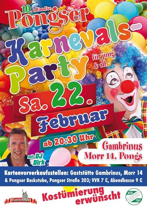 Pongser Karnevals Party 22 02 2020 Ab 20 30 At Gambrinus