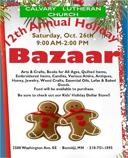 12th Annual Holiday Bazaar, Calvary Lutheran Church Bemidji, 26 October