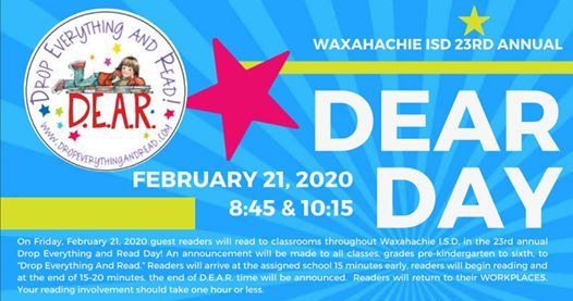 23rd Annual WISD DEAR Day Marvin Elementary Waxahachie February 21 23rd Annual WISD DEAR Day Marvin Elementary Waxahachie February 21