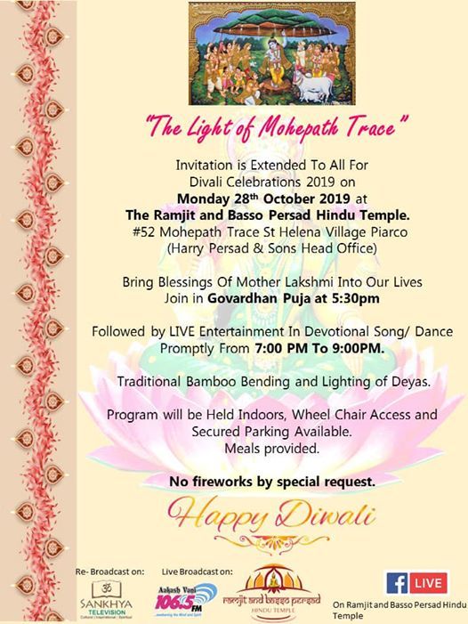 Light of Mohepath Trace Divali Celebrations 2019, Ramjit & Basso Persad Hindu Temple, Tunapuna