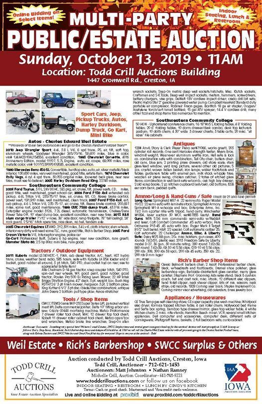 MultiParty Public/Estate Auction, Todd Crill Auctions, Creston, 13