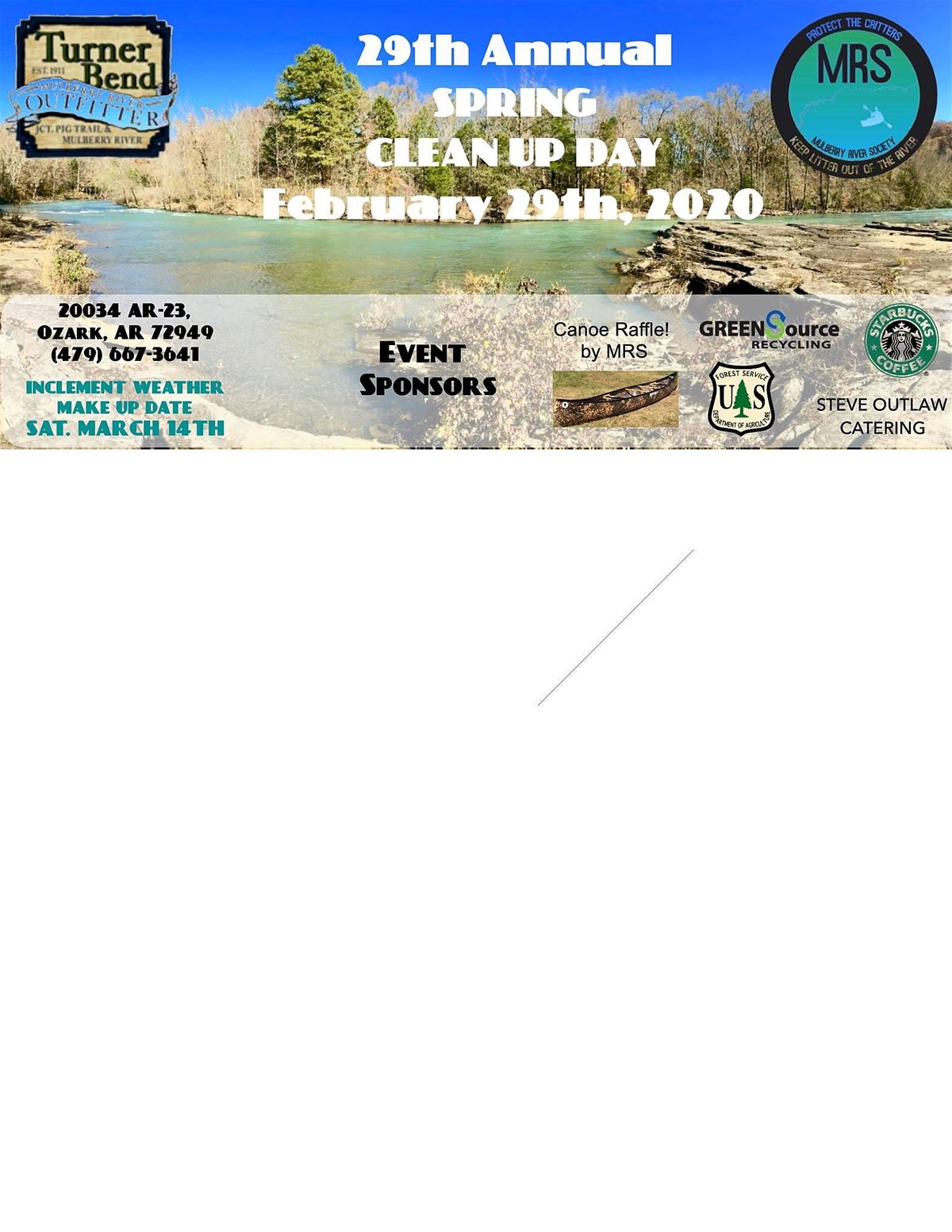 29th Annual Mulberry River Clean UP, Turner Bend Outfitter, Ozark