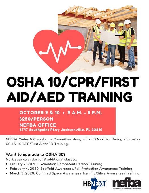 OSHA 10/CPR/First Aid/AED Training, NEFBA Northeast Florida Builders