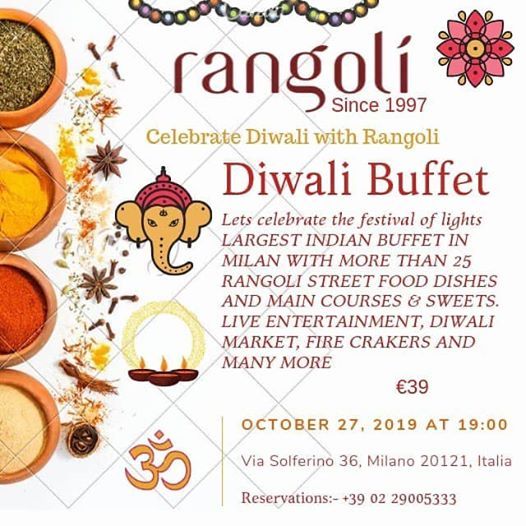 Diwali Buffet, Rangoli, Milano, October 27 2019 AllEvents.in