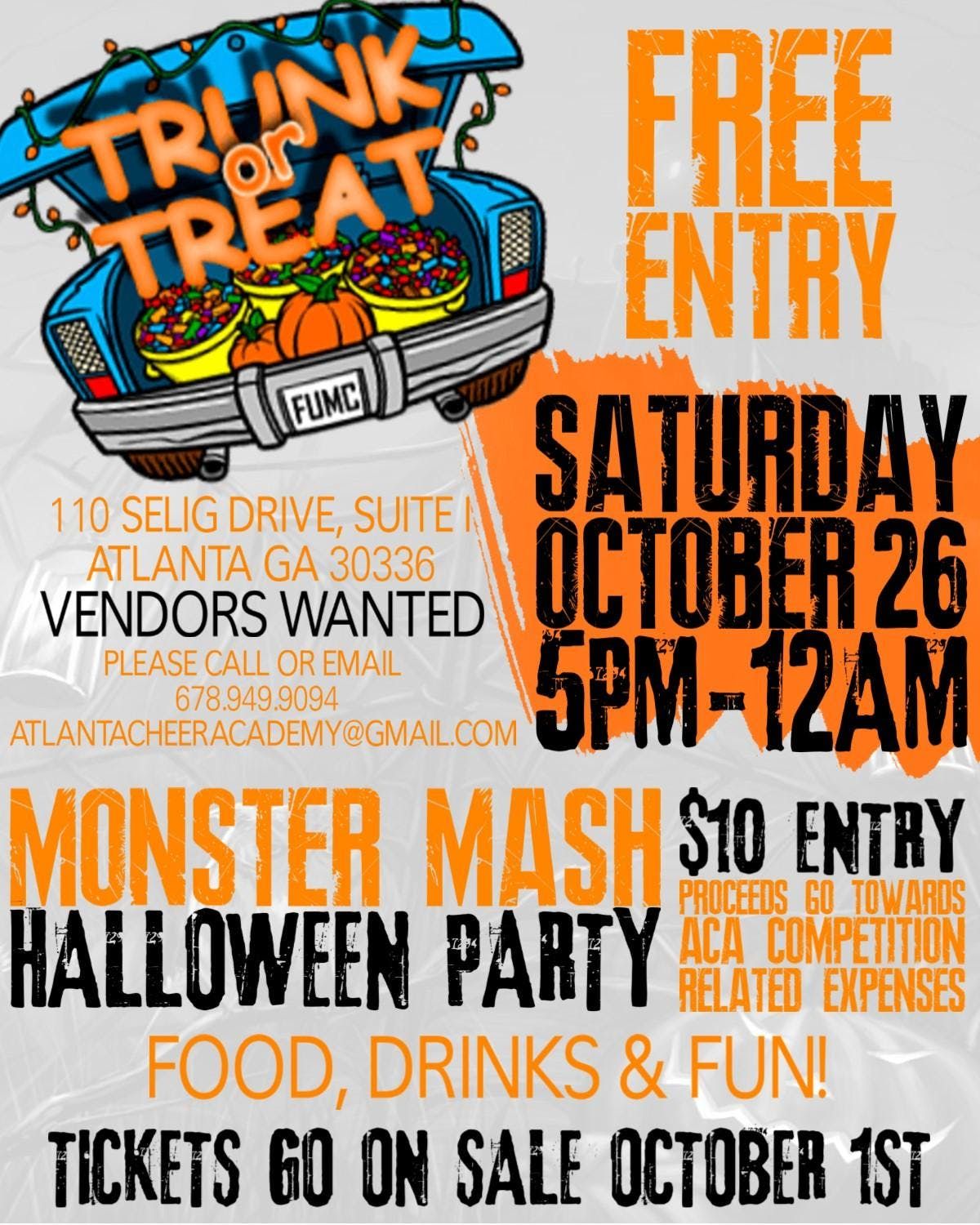 ACA Trunk or Treat and Monster Mash Halloween Party at Atlanta Cheer